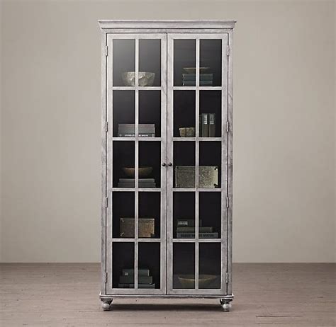 Restoration Hardware Annecy Metal Wrapped Glass Double Door Cabinet Glass Cabinet Tall