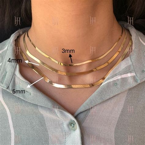 High Polished Herringbone Necklace Chain 10K Solid Yellow Gold Etsy