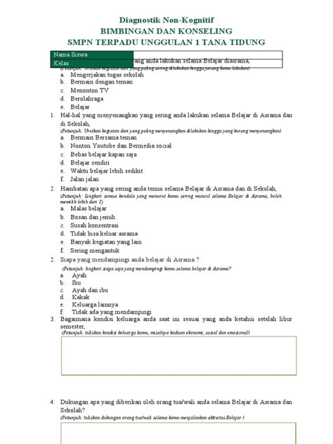 Soal Diagnostik Non Kognitif 2022 Pdf