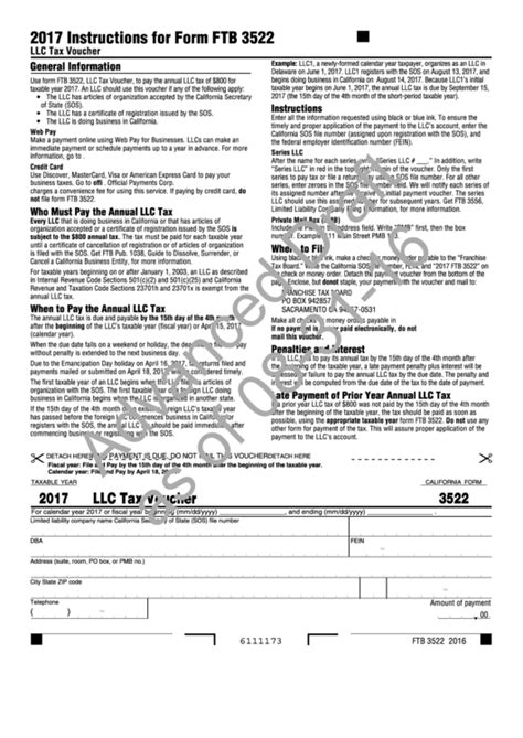 California Form 3522 Draft Llc Tax Voucher 2017 Printable Pdf