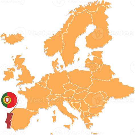 Portugal map in Europe, Portugal location and flags. 24584080 PNG