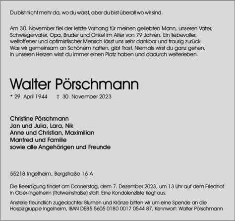 Traueranzeigen Von Walter P Rschmann Vrm Trauer De