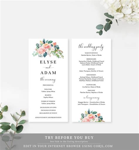 Printable Floral Wedding Program Template Editable Wedding | Etsy