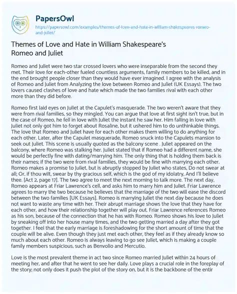 Themes Of Love And Hate In William Shakespeare S Romeo And Juliet