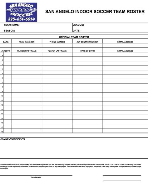Printable Roster Template