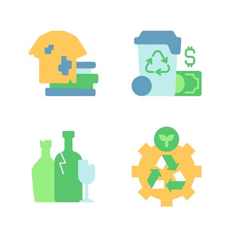 Recycling And Garbage Disposal Vector Flat Color Icon Set Waste