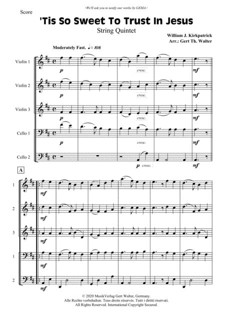 Tis So Sweet To Trust In Jesus Sheet Music William J Kirkpatrick String Ensemble