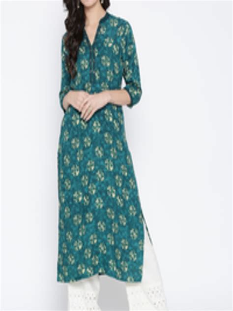 Buy Shree Women Teal Green Printed Straight Kurta Kurtas For Women