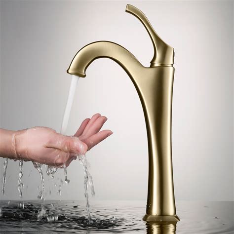 Kraus Arlo Brushed Gold Tall Vessel Bathroom Faucet With Pop Up Drain