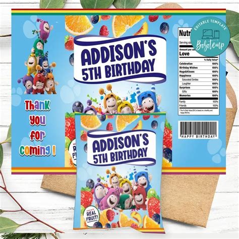 Oddbods Birthday Party Fruit Snack Bag Digital File Bobotemp