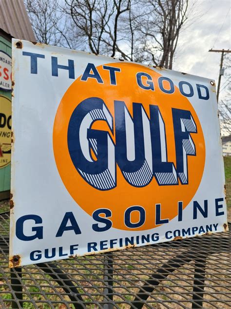 Porcelain Good Gulf Gasoline Oil Vintage Style Advertising Enamel Gas