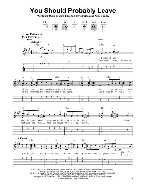 You Should Probably Leave By Chris Stapleton Easy Guitar Tab Guitar Instructor