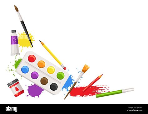 Background With Painter Tools And Materials Art Supplies For