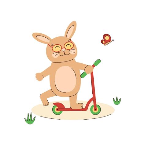 Premium Vector Rabbit In Sunglasses Riding A Kick Scooter Summer