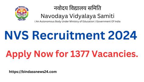 Nvs Recruitment 2024 Apply Now For 1377 Vacancies