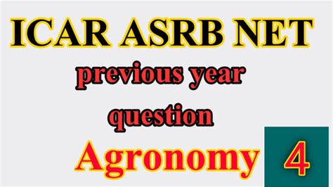 ICAR ASRB Net Previous Year Paper Agronomy YouTube