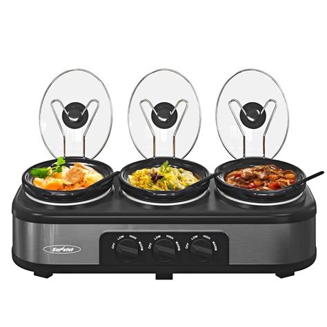 Multi Three Warming Triple Slow Cooker 1 5 Quart Oval Crock Food Warmer Buffet Server