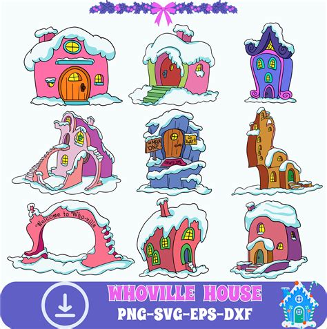 Christmas Houses Decorations Set, New Year Clipart, Whoville Buildings Bundle, Christmas Village ...