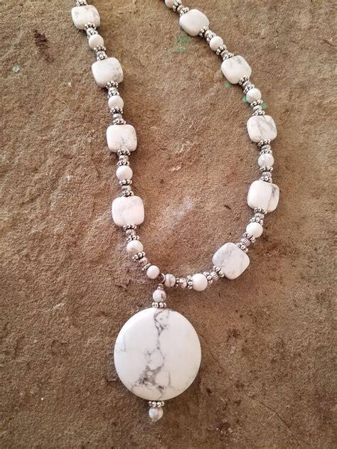 White Howlite Gemstone Necklace With Round Pendant Etsy