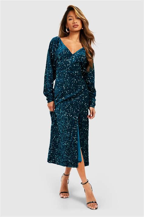 Velvet Sequin Batwing Midaxi Dress Boohoo Ie