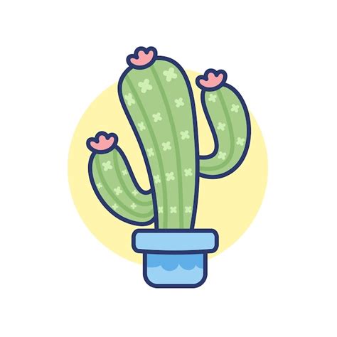 Icono De Cactus En Una Maceta Con Flores Vector Premium