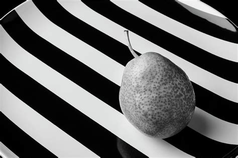 Black And White Pear On Striped Plate Photograph By Garry Gay Fine