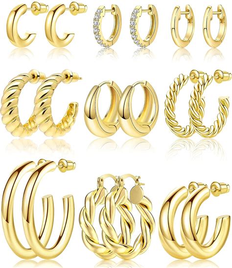 Adoyi Gold Hoop Earrings Set For Women Girls Gold Hoops