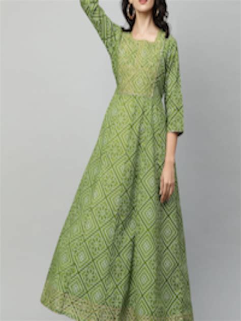 Buy Fashor Green Printed Ethnic A Line Maxi Dress Dresses For Women