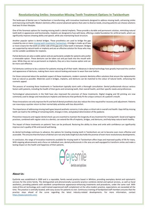 Ppt Revolutionising Smiles Innovative Missing Teeth Treatment