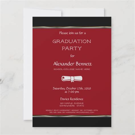 Modern Red Black White Graduation Party Invitation | Zazzle