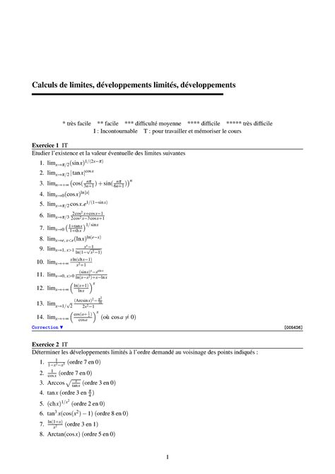 Calculs De Limites Développements Limités Développements Asymptotiques Exo Calculs De