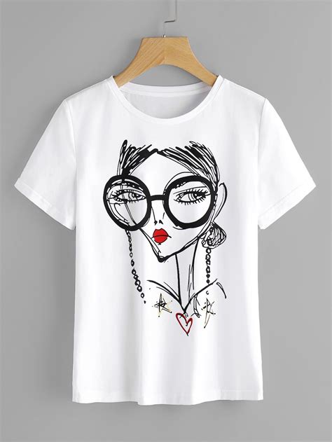 Camiseta De Manga Corta Con Dibujo Estampado Spanish Shein Sheinside Camisetas Gráficas