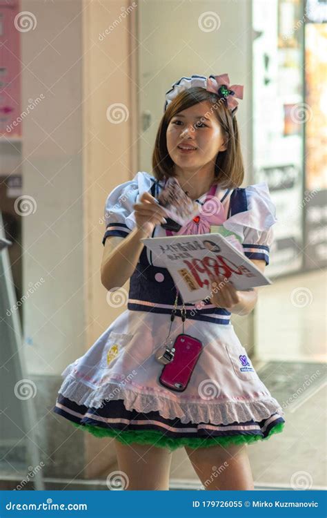 Girl Dressed In French Maid Costume In Akihabara Editorial Image