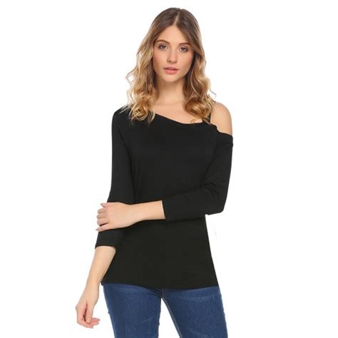 Womens Sexy Cold Shoulder Long Sleeve Hollowed Out Loose Fit Tunic