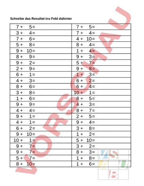 Arbeitsblatt Mathematik Addition Mit Summanden Bis Mathematik