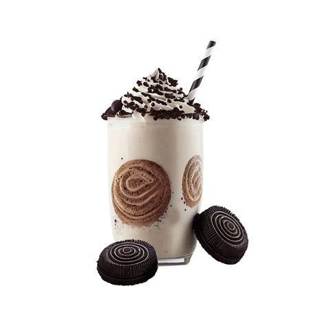 3D Render Of Chocolate Milkshake Glass With Stripe Straw Choco Cookies