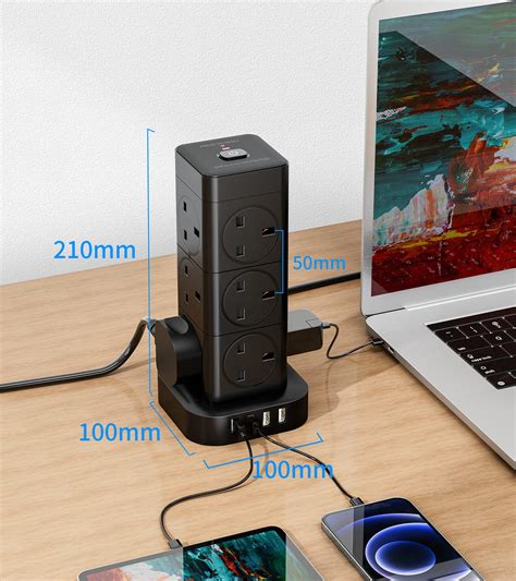 Buy Hulker M Tower Extension Lead With Usb Vertical Power Strip