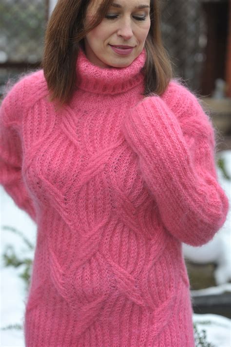 Mohair Womens Sweater Pink Turtleneck Hand Knit Sweater Etsy Singapore