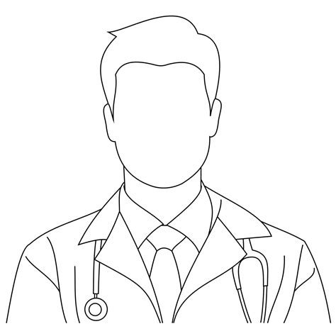 Illustration Line Drawing Of A Young Medical Doctor Professional