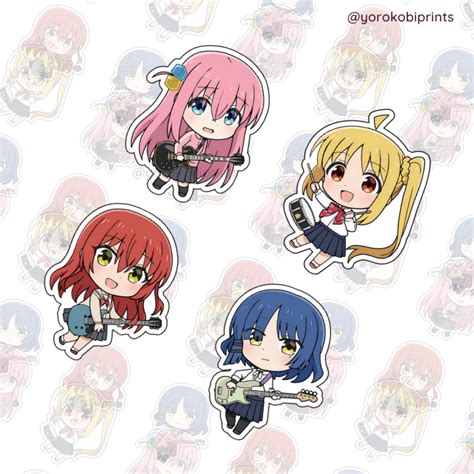 Bocchi The Rock Bocchi Nijika Ryo Kita Chibi Waterproof Laminated Vinyl Stickers