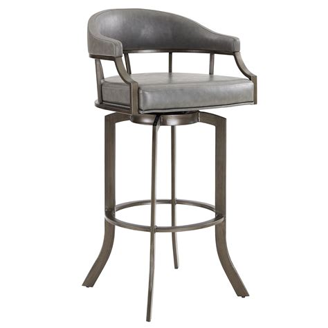 Pharaoh Swivel 26" Mineral Finish and Grey Faux Leather Bar Stool ...