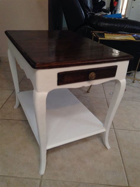 Refinished End Table With Stained Top And White Frame Refinished End