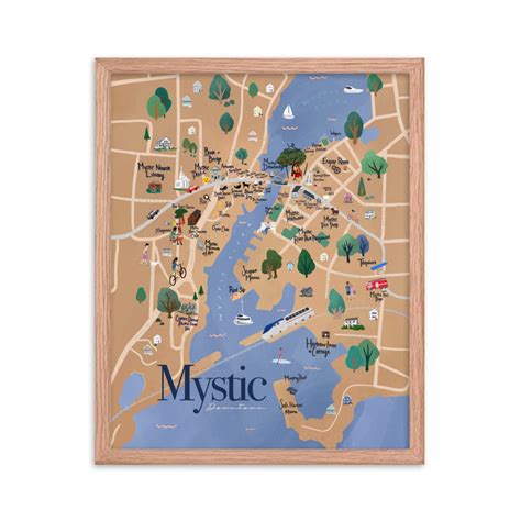 Framed Mystic CT Map, Mystic CT Art, Mystic Print, Mystic Ct Art Modern ...