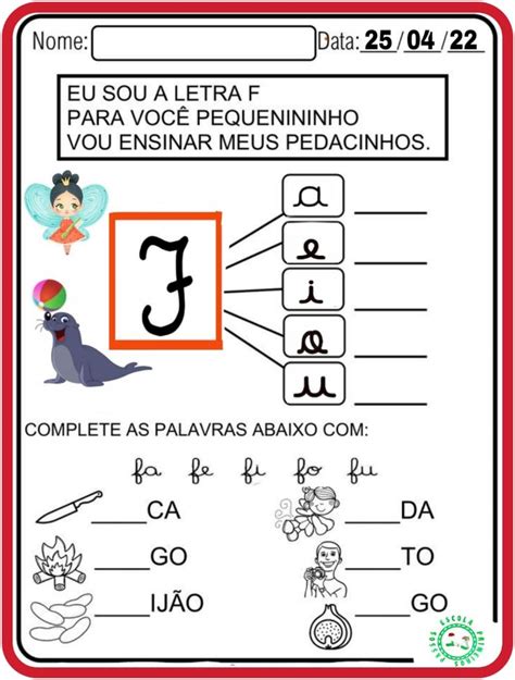 Letra F Fam Lias De Palavras Atividades Letra E Atividades