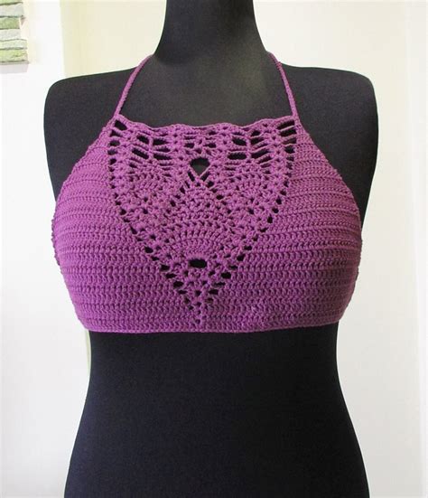Festival Crochet Halter Top Violet Top Open Back Sexy Halter Top Bohemian Crochet Bikini Top