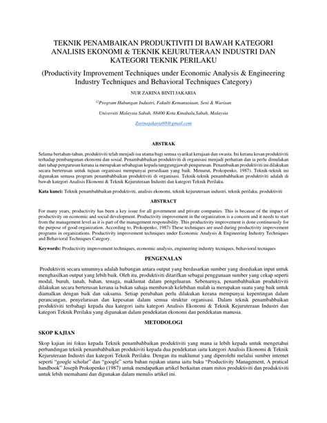 PDF TEKNIK PENAMBAIKAN PRODUKTIVITI DI BAWAH KATEGORI ANALISIS