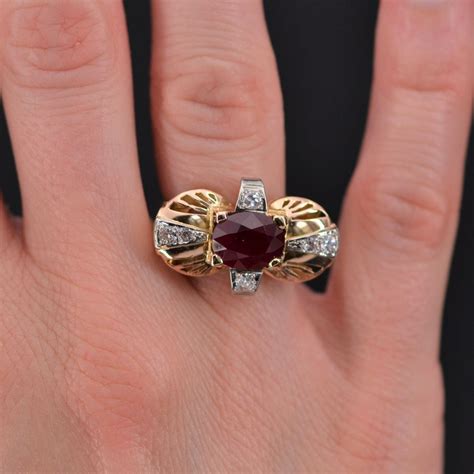 Proantic Bague Vintage Rubis Et Diamants