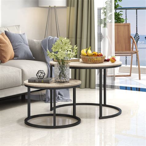 アクセサリ Bofeng Round Nesting Coffee Tables， Set Of 2 End Tables For Living Room Bal