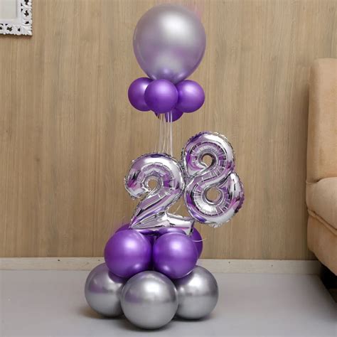 Purple & Silver Number 28 Balloon Bouquet | Balloon Decoration in ...