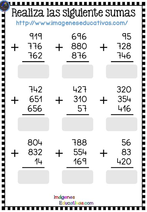 Fichas Sumas Con Soluciones Pdf P Gina Imagenes Educativas